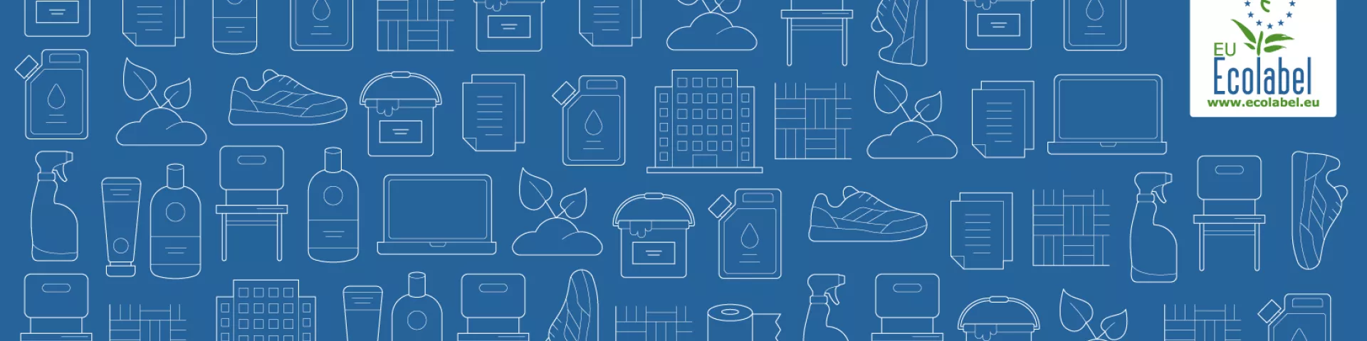 Iconic EU Ecolabel graphic featuring diverse product groups and the EU Ecolabel logo, signifying sustainability