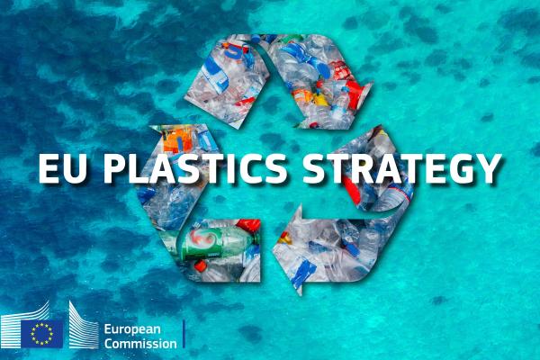 Sea background with recycling symbol.